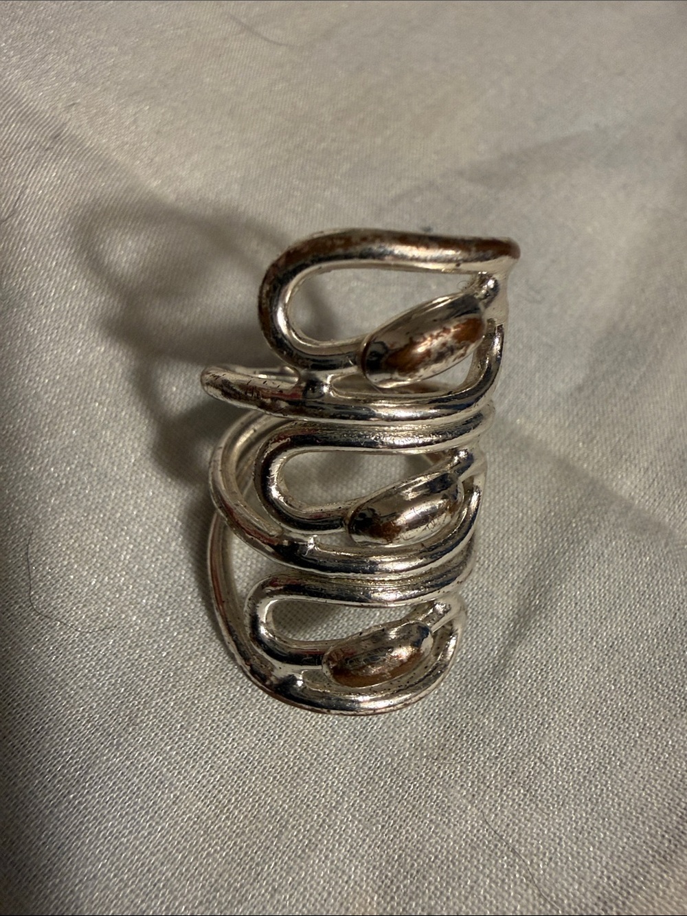 Vintage Silver-Tone Multi-Strand Spiral Statement Ring